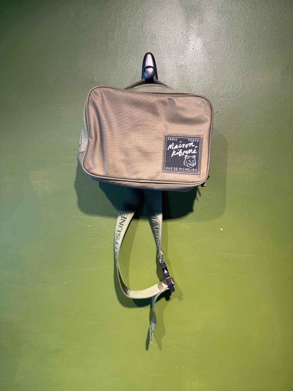 MAISON KITSUNÉ The Traveller Olive Green Belt Bag with Logo Patch